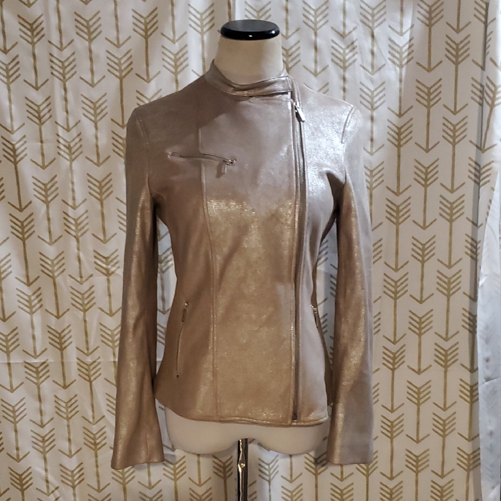 Calvin Klein Shimmering Silver Leather Jacket